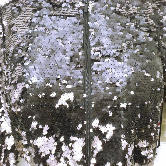 NWT 1-State Glam Rock Metallic Flip Sequin Bomber Jacket -XS Ringer Bronze Black - Picture 4 of 11